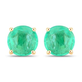 0.72 CT Genuine Zambian Emerald 14K Yellow Gold Earrings