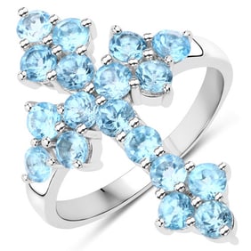 2.16 CT Genuine Swiss Blue Topaz 14K White Gold Ring