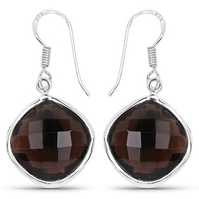 22.80 CT Genuine Smoky Quartz 14K White Gold Earrings