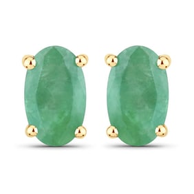 0.38 CT Genuine Zambian Emerald 10K Yellow Gold Earrings