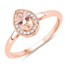 0.42 CT Genuine Morganite and White Diamond 14K Rose Gold Ring