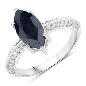 2.39 CT Genuine Blue Sapphire and White Diamond 10K White Gold Ring