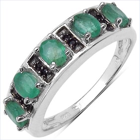 0.88 CT Genuine Emerald & Black Spinel 14K White Gold Ring