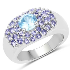2.78 CT Genuine Blue Topaz and Tanzanite 14K White Gold Ring