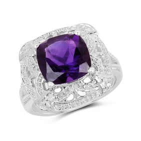 4.35 CT Genuine Amethyst 14K White Gold Ring