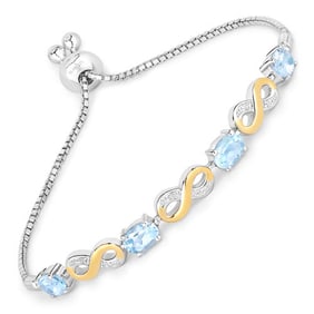 3.86 CT Genuine Blue Topaz and White Topaz 14K White Gold Bracelet