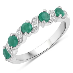 0.54 CT Genuine Emerald and White Topaz 14K White Gold Ring