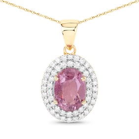 2.53 CT Genuine Pink Sapphire and White Diamond 14K Yellow Gold Pendant