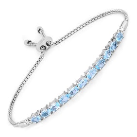 2.75 CT Genuine Blue Topaz 14K White Gold Bracelet