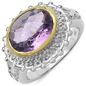 4.36 CT Genuine Amethyst & White Topaz 14K 2-Tone Gold Ring