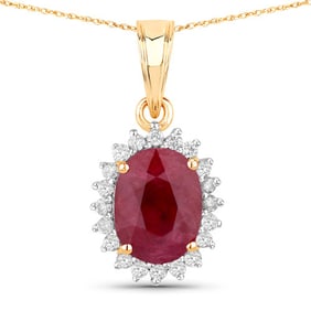 1.60 CT Genuine Ruby and White Diamond 10K Yellow Gold Pendant