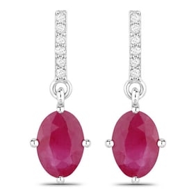 1.75 CT Genuine Ruby and White Diamond 10K White Gold Earrings