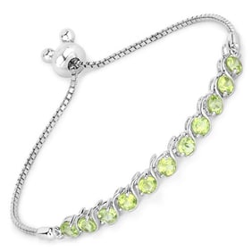 2.64 CT Genuine Peridot 14K White Gold Bracelet