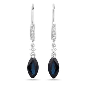 2.73 CT Genuine Blue Sapphire and White Diamond 14K White Gold Earrings