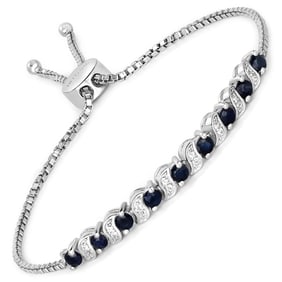 1.16 CT Genuine Blue Sapphire and White Topaz 14K White Gold Bracelet