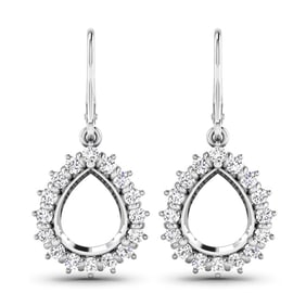 0.45 CT Genuine White Diamond 14K White Gold Semi Mount Earrings - holds 9x7mm Pear Gemstones