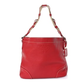 Prada Vitello Daino Braided Hobo Red