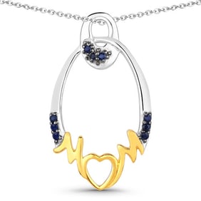 0.18 CT Genuine Blue Sapphire 14K White Gold Pendant