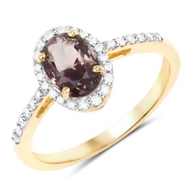 1.68 CT Genuine Brownish Pink Sapphire and White Diamond 14K Yellow Gold Ring