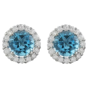 Natural Topaz Diamond Earrings In 18K