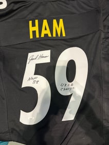 jack ham signed custom steelers jersey,with