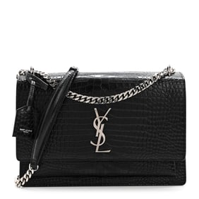 Saint Laurent Calfskin Crocodile Embossed Large