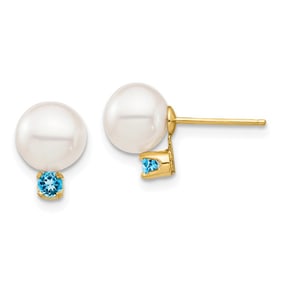 14k Yellow Gold White Pearl Blue