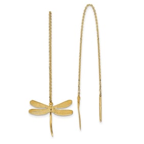 14K Polished Brushed Dragonfly Threader Earrings