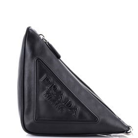 Prada Triangle Logo Wristlet Pouch Embossed