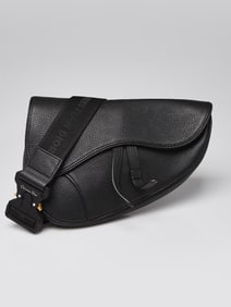 Christian Dior Black Pebbled Leather Saddle