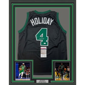 framed autographed/signed jrue holiday 33x42 boston