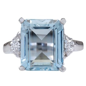 Natural Aquamarine Diamond Ring In 14K