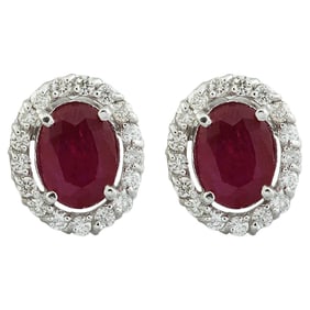 Ruby Diamond Earrings In 14K White