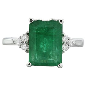 Natural Emerald Diamond Ring in 14K