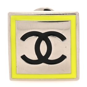 Chanel Metal Enamel Logo Brooch Black