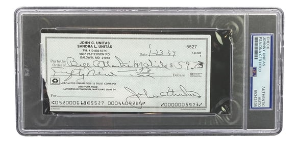 johnny unitas baltimore colts signed bank