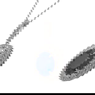 13.75 ctw Sapphire & Diamond Victorian Necklace 14K White Gold: 13.75 ctw Sapphire & Diamond Victorian Necklace 14K White Gold Item: Sapphire NecklaceTotal Gem weight: 13.75 carats Metal: Solid 14K White Gold Gold Product Weight: Approx. 12.3 grams Jewelry N