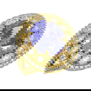 6.96 ctw Certified Tanzanite & Diamond Victorian Ring 14K Yellow Gold: 6.96 ctw Certified Tanzanite & Diamond Victorian Ring 14K Yellow Gold Item: Tanzanite RingTotal Gem weight: 6.96 carats Metal: Solid 14K Yellow Gold Gold Product Weight: Approx. 8.2 grams Jewelr