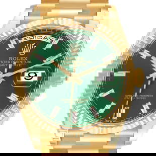 Rolex President Day-Date Yellow Gold Green: Rolex President Day-Date Yellow Gold Green Diamond Dial Mens Watch 128238 Unworn 2024 SKU no: RBJ68297 Brand: Rolex Model Name: Rolex President Day-Date Yellow Gold Green Diamond Dial Mens Watch 12823