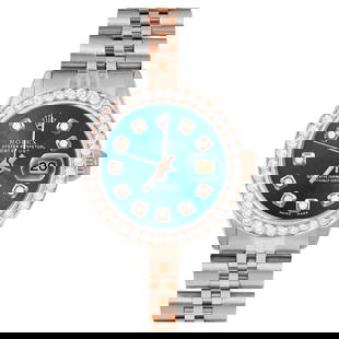 Rolex Ladies Rose Gold Datejust Blue: Rolex Ladies Rose Gold Datejust Blue Diamond Dial Diamond Bezel Watch Creator: Rolex Case Material: Stainless Steel Stone: Diamond Stone Cut: Bead Strap Material: Stainless Steel Case Shape: Round