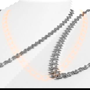 38.05 ctw Emerald Cut Diamond Micro Pave Necklace 18K Rose Gold: 38.05 ctw Emerald Cut Diamond Micro Pave Necklace 18K Rose Gold Item: Diamond NecklaceTotal Gem weight: 38.05 carats Metal: Solid 18K Rose Gold Gold Product Weight: Approx. 52.3 grams Jewelry