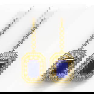 14.16 ctw Sapphire & Diamond Victorian Earrings 14K Yellow Gold: 14.16 ctw Sapphire & Diamond Victorian Earrings 14K Yellow Gold Item: Sapphire EarringTotal Gem weight: 14.16 carats Metal: Solid 14K Yellow Gold Gold Product Weight: Approx. 14.4 grams Jewelry