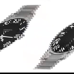 Tiffany & Co. Atlas Dome Automatic: Tiffany & Co. Atlas Dome Automatic Watch Stainless Steel 38 Dial Color: Black Band Color: Silver Band Material: Stainless Steel Case Material: Stainless Steel Movement: Automatic Complications: Da