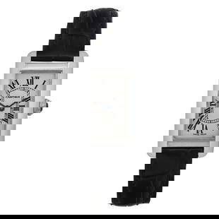 Cartier Tank Americaine 28 mm x: Cartier Tank Americaine 28 mm x 19 mm 18K White Gold Silver Dial Watch W2601956 Creator: Cartier Design: Tank Americaine Watch Tank Collection Case Material: White Gold Strap Material: Leather Case Sh