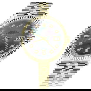 Rolex Datejust Two Tone Black MOP: Rolex Datejust Two Tone Black MOP with 8 + 2 Diamond Accent 68273 Creator: Rolex Design: Datejust WatchDatejust Collection Case Material: Gold, Stainless Steel Stone: Diamond Stone