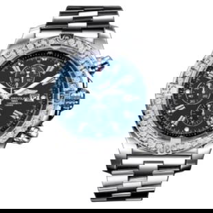Breitling Super Avenger Stainless Steel Watch: Breitling Super Avenger Stainless Steel Watch with Custom Diamond Bezel A13370 Creator: Breitling Design: Super Avenger Chronograph 48Avenger Collection Case Material: Stainless Steel Stone: Diamond S
