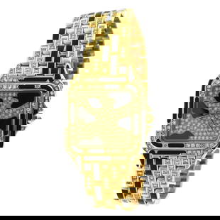 Cartier Panthere Ladies Yellow Gold Diamond: Cartier Panthere Ladies Yellow Gold Diamond Onyx Extra Large Watch Creator: Cartier Design: Panthere WatchPanthere Collection Case Material: 18k Gold, Yellow Gold Stone: Diamond, Onyx Stone Cut: Round