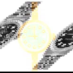 Rolex Ladies Two Tone Datejust Green: Rolex Ladies Two Tone Datejust Green Diamond Dial Fluted Bezel Jubilee Watch Creator: Rolex Case Material: Stainless Steel Stone: Diamond Stone Cut: Bead Strap Material: Stainless Steel, Gold Case