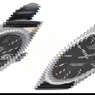 Rolex Steel Oyster Perpetual Datejust with: Rolex Steel Oyster Perpetual Datejust with Rare Black Dial circa, 1960s Creator: Rolex Case Material: Stainless Steel Movement: Automatic Style: Modern Place of Origin: Switzerland Period: 1960-19