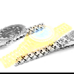 Rolex President Datejust 18K Yellow Gold: Rolex President Datejust 18K Yellow Gold Blue Diamond Dial Diamond Bezel 26mm Creator: Rolex Case Material: Yellow Gold Stone: Diamond Stone Cut: Brilliant Cut Strap Material: Stainless Steel Case